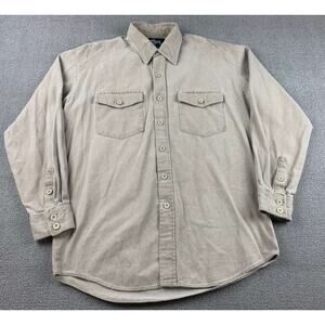 Roper Rodeo Blue Shirt Men L Tan Southwest Aztec Geometric Graphic Button Down